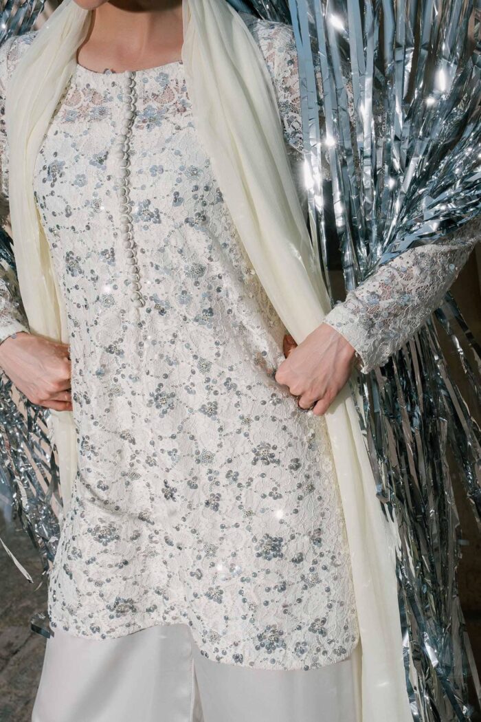 MARIA.B | 3 Piece Embroidered Net Suit -SF-EA26-01-Off White | Ready To Wear - Image 4