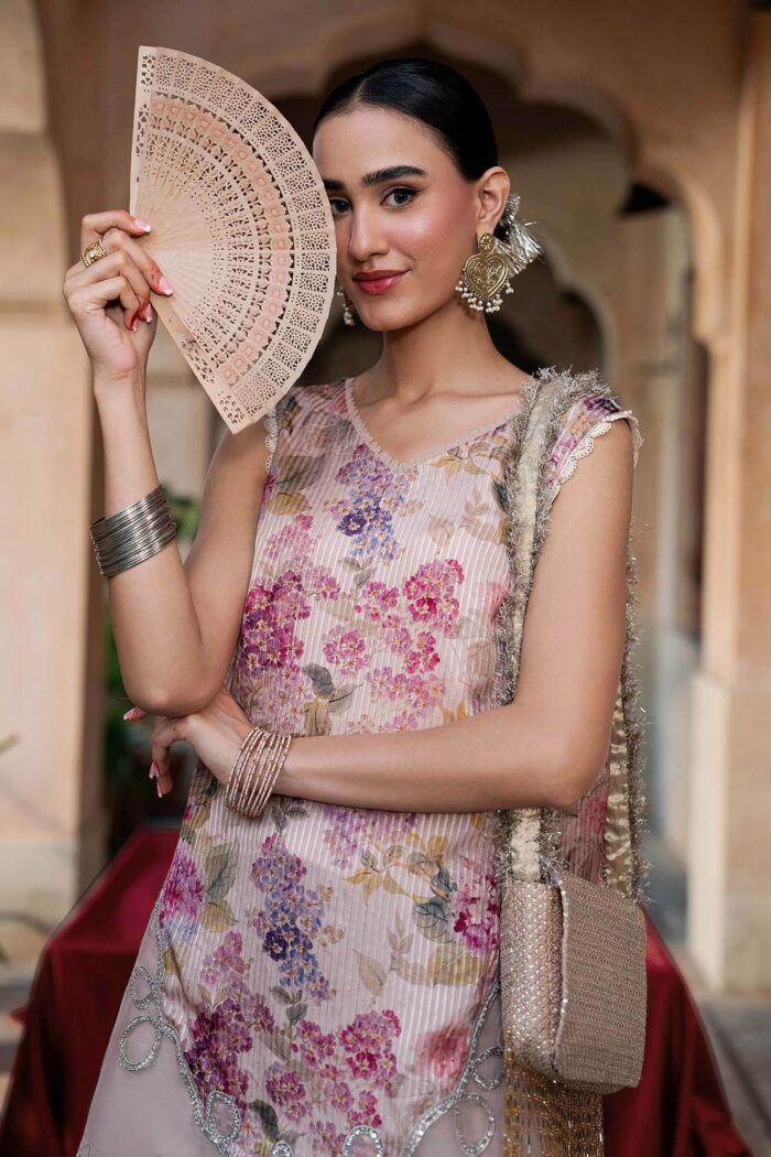 MARIA.B | 2 Piece Embroidered Textured Silk Suit -SF-EA26-03-Peach | Ready To Wear - Image 4