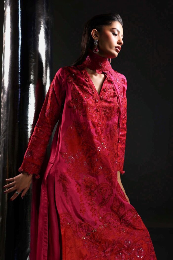 MARIA.B | 3 Piece Embroidered  Tissue Silk Suit -SF-EA26-07-Pink | Ready To Wear - Image 3