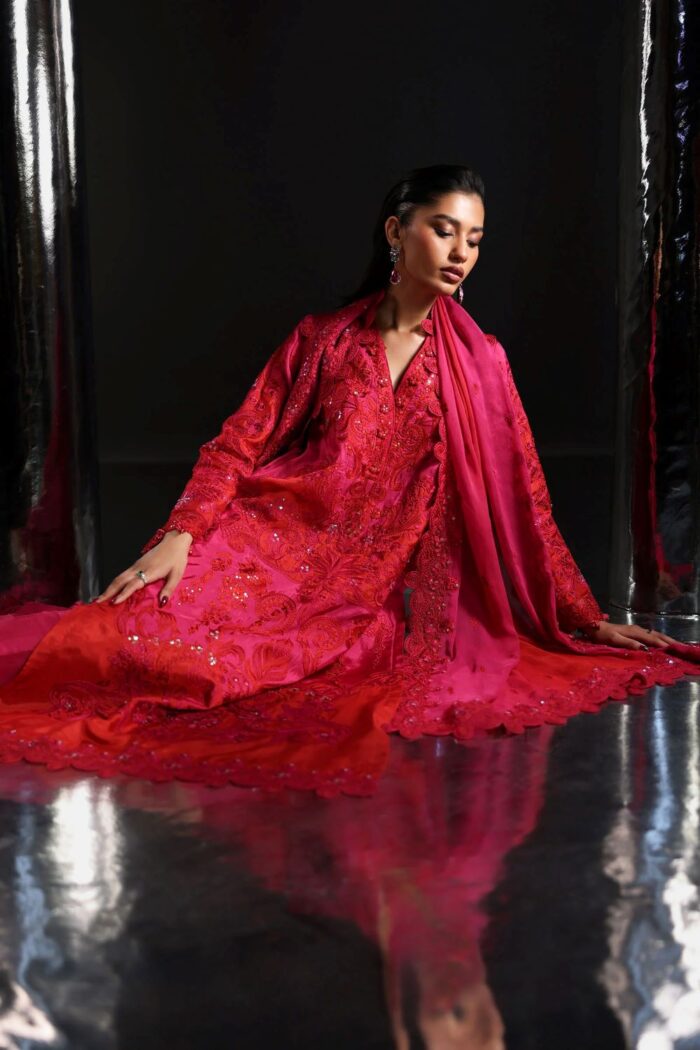 MARIA.B | 3 Piece Embroidered  Tissue Silk Suit -SF-EA26-07-Pink | Ready To Wear - Image 4