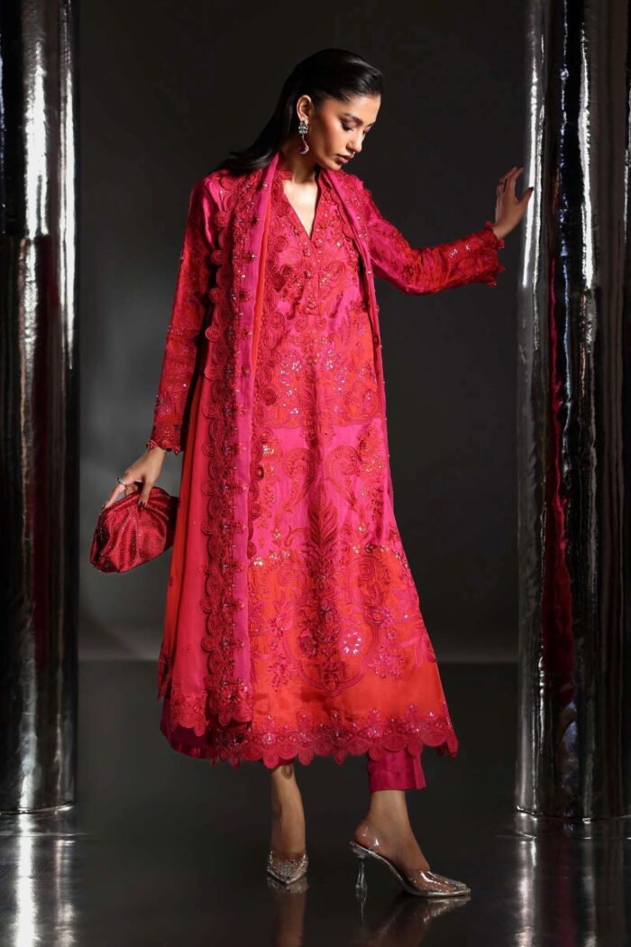 MARIA.B | 3 Piece Embroidered  Tissue Silk Suit -SF-EA26-07-Pink | Ready To Wear - Image 5