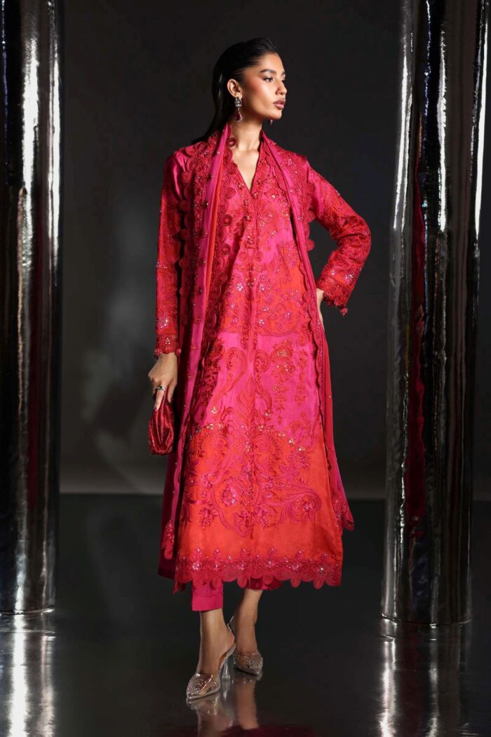 MARIA.B | 3 Piece Embroidered  Tissue Silk Suit -SF-EA26-07-Pink | Ready To Wear - Image 6