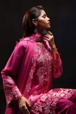 MARIA.B | 3 Piece Embroidered  Raw Silk Suit-SF-EA26-09-Pink | Ready To Wear - Image 2
