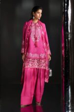 MARIA.B | 3 Piece Embroidered  Raw Silk Suit-SF-EA26-09-Pink | Ready To Wear - Image 4