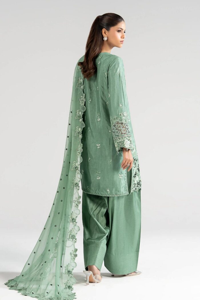 MARIA.B | 3 Piece Embroidered Raw Silk Suit -SF-EA26-09-Sea Green | Ready To Wear - Image 2