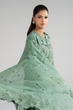 MARIA.B | 3 Piece Embroidered Raw Silk Suit -SF-EA26-09-Sea Green | Ready To Wear - Image 4