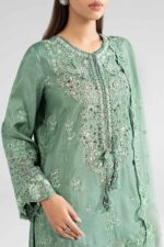 MARIA.B | 3 Piece Embroidered Raw Silk Suit -SF-EA26-09-Sea Green | Ready To Wear - Image 5