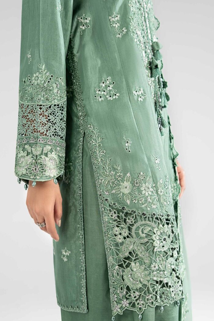 MARIA.B | 3 Piece Embroidered Raw Silk Suit -SF-EA26-09-Sea Green | Ready To Wear - Image 6
