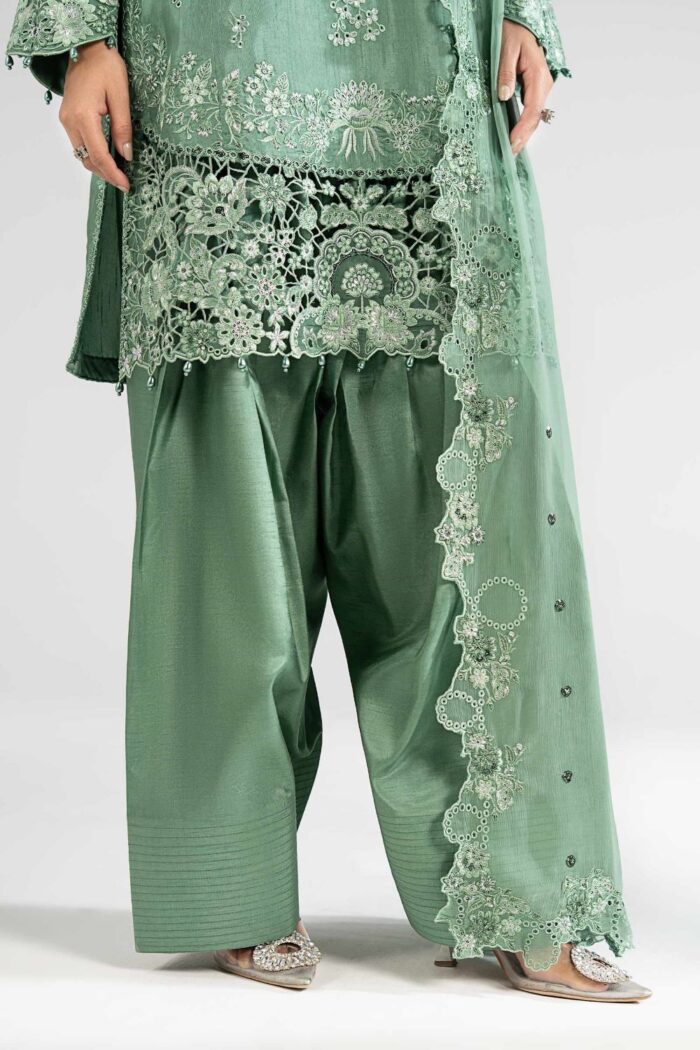 MARIA.B | 3 Piece Embroidered Raw Silk Suit -SF-EA26-09-Sea Green | Ready To Wear - Image 7