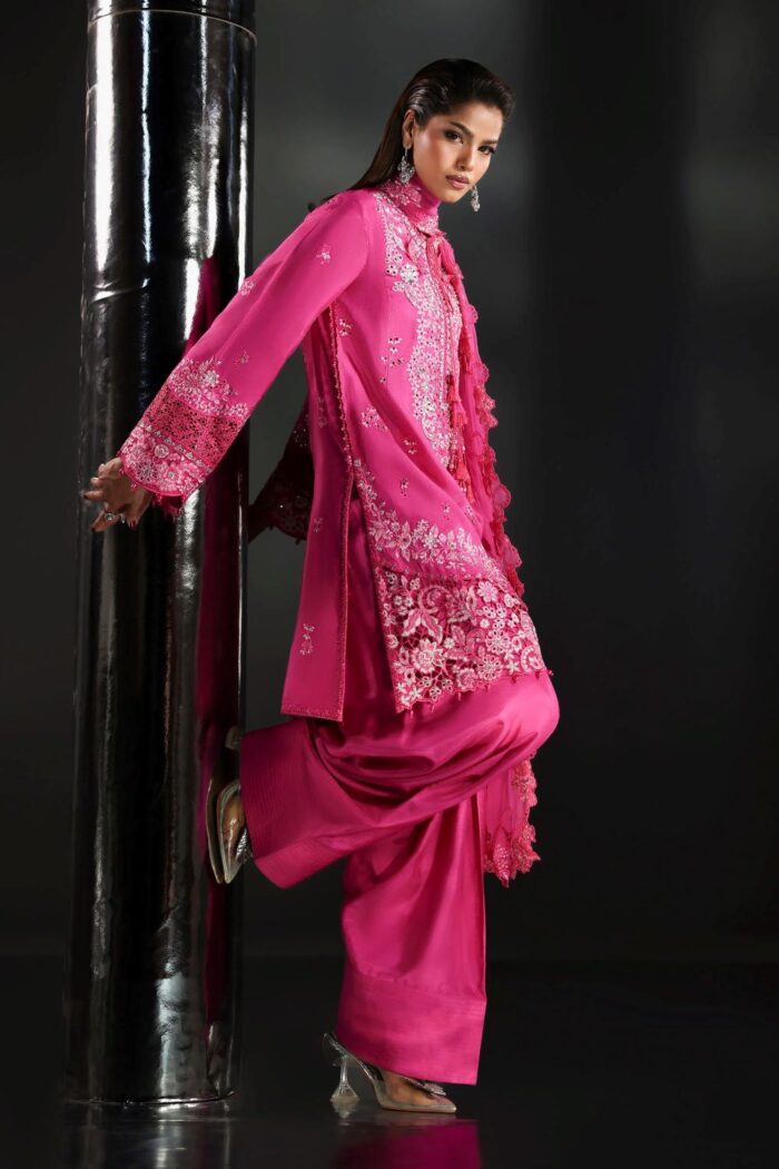 MARIA.B | 3 Piece Embroidered  Raw Silk Suit-SF-EA26-09-Pink | Ready To Wear - Image 5