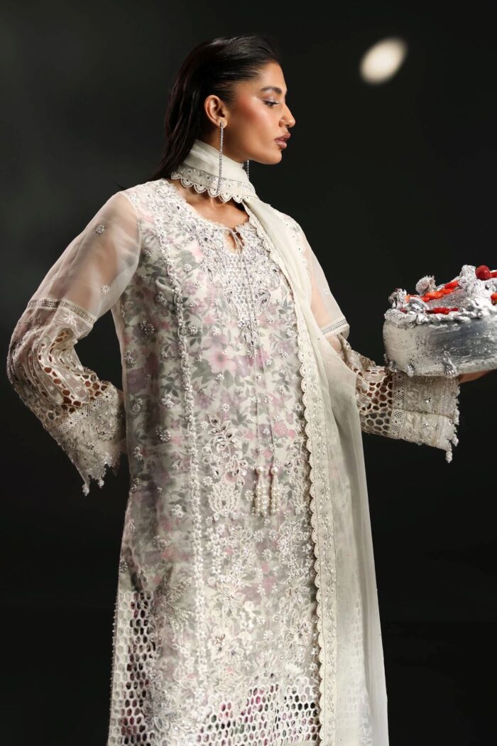 MARIA.B | 3 Piece Embroidered  Organza Suit -SF-EA26-11-Off White | Ready To Wear - Image 2