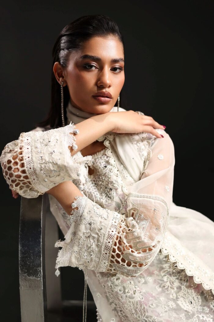 MARIA.B | 3 Piece Embroidered  Organza Suit -SF-EA26-11-Off White | Ready To Wear - Image 3