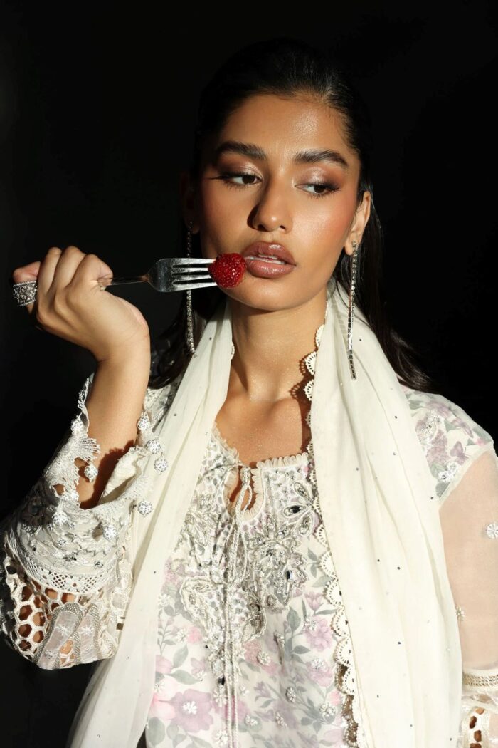 MARIA.B | 3 Piece Embroidered  Organza Suit -SF-EA26-11-Off White | Ready To Wear - Image 5