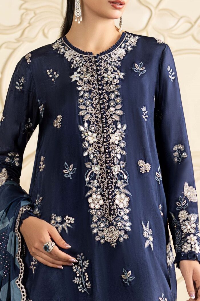 MARIA.B | 3 Piece Embroidered  Tissue Silk Suit  -SF-SF-EA26-12-Blue | Ready To Wear - Image 4