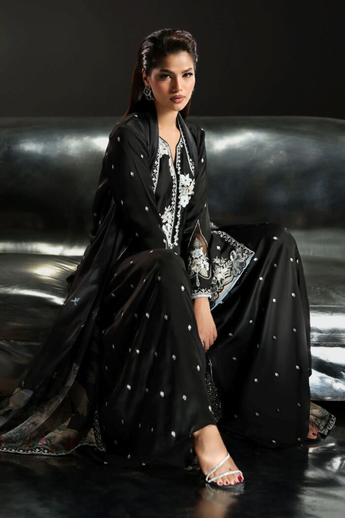 MARIA.B | 3 Piece Embroidered Charmeuse Suit -SF-EA26-16-Black | Ready To Wear - Image 3