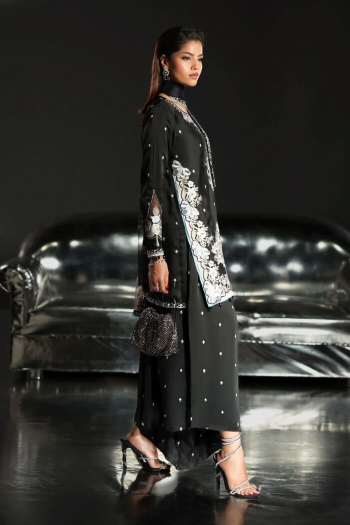 MARIA.B | 3 Piece Embroidered Charmeuse Suit -SF-EA26-16-Black | Ready To Wear - Image 6