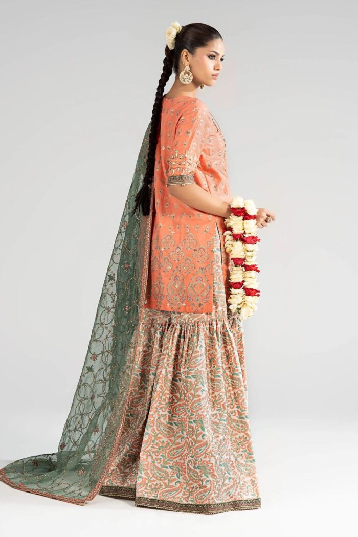 MARIA.B | 3 Piece Embroidered Raw Silk Suit -SF-EA26-21-Orange | Ready To Wear - Image 2