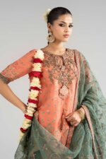 MARIA.B | 3 Piece Embroidered Raw Silk Suit -SF-EA26-21-Orange | Ready To Wear - Image 3