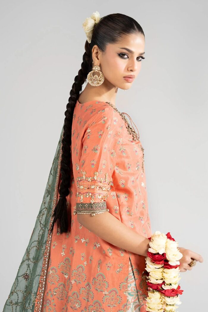 MARIA.B | 3 Piece Embroidered Raw Silk Suit -SF-EA26-21-Orange | Ready To Wear - Image 4