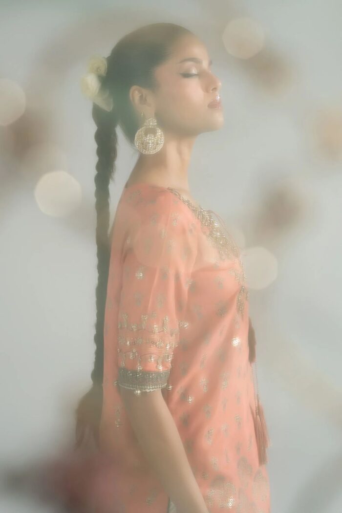 MARIA.B | 3 Piece Embroidered Raw Silk Suit -SF-EA26-21-Orange | Ready To Wear - Image 6