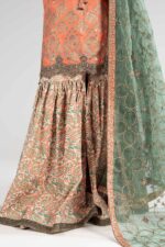 MARIA.B | 3 Piece Embroidered Raw Silk Suit -SF-EA26-21-Orange | Ready To Wear - Image 7