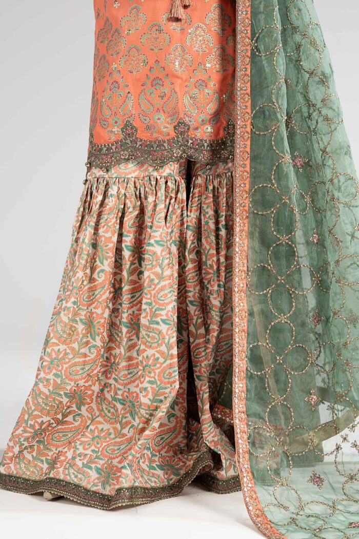 MARIA.B | 3 Piece Embroidered Raw Silk Suit -SF-EA26-21-Orange | Ready To Wear - Image 7