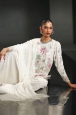 MARIA.B | 3 Piece Embroidered Raw Silk Suit -SF-EA26-23-Off White | Ready To Wear - Image 2