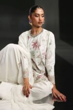MARIA.B | 3 Piece Embroidered Raw Silk Suit -SF-EA26-23-Off White | Ready To Wear - Image 4