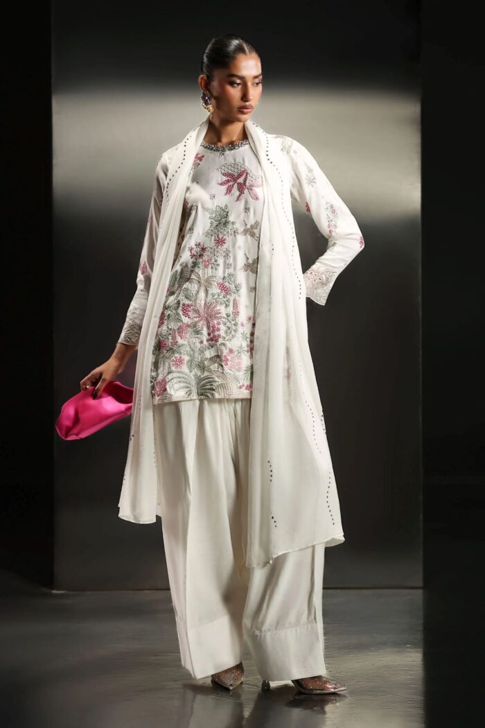 MARIA.B | 3 Piece Embroidered Raw Silk Suit -SF-EA26-23-Off White | Ready To Wear - Image 5