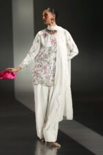 MARIA.B | 3 Piece Embroidered Raw Silk Suit -SF-EA26-23-Off White | Ready To Wear - Image 6