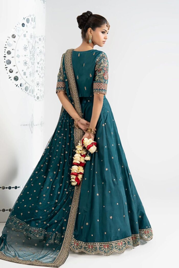 MARIA.B | 3 Piece Embroidered Raw Silk Suit -SF-EA26-27-Teal | Ready To Wear - Image 2
