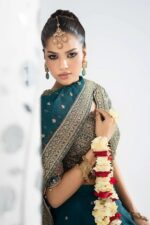 MARIA.B | 3 Piece Embroidered Raw Silk Suit -SF-EA26-27-Teal | Ready To Wear - Image 3