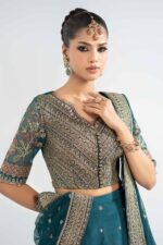 MARIA.B | 3 Piece Embroidered Raw Silk Suit -SF-EA26-27-Teal | Ready To Wear - Image 4