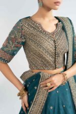 MARIA.B | 3 Piece Embroidered Raw Silk Suit -SF-EA26-27-Teal | Ready To Wear - Image 5