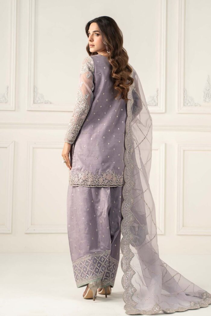 MARIA.B | 3 Piece Embroidered Raw Silk Suit -SF-EF25-60R1-Lilac | Ready To Wear - Image 2