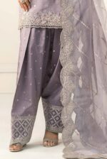 MARIA.B | 3 Piece Embroidered Raw Silk Suit -SF-EF25-60R1-Lilac | Ready To Wear - Image 5