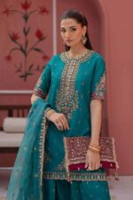 MARIA.B | 3 Piece Embroidered Raw Silk Suit -SF-EF25-63R1-Green | Ready To Wear - Image 2