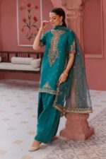 MARIA.B | 3 Piece Embroidered Raw Silk Suit -SF-EF25-63R1-Green | Ready To Wear - Image 5