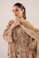 MARIA.B | 3 Piece Embroidered Raw Silk Suit -SF-EF26-16-BEIGE | Ready To Wear - Image 3