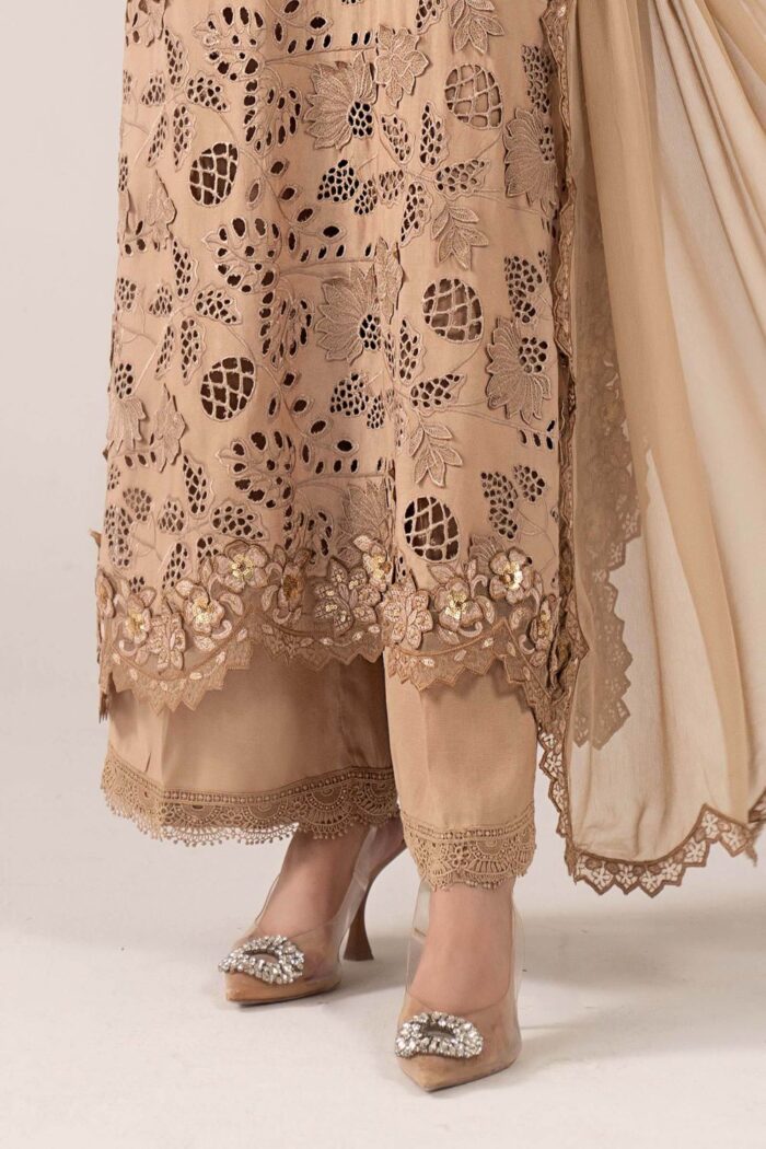 MARIA.B | 3 Piece Embroidered Raw Silk Suit -SF-EF26-16-BEIGE | Ready To Wear - Image 5
