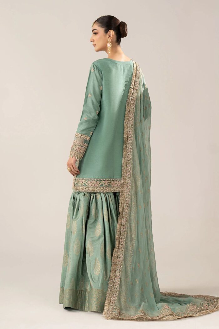 MARIA.B | 3 Piece Embroidered Raw Silk Suit -SF-EF26-28-Green | Ready To Wear - Image 2