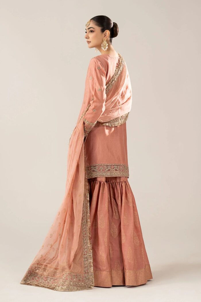MARIA.B | 3 Piece Embroidered Raw Silk Suit -SF-EF26-28-Peach | Ready To Wear - Image 2