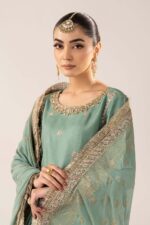 MARIA.B | 3 Piece Embroidered Raw Silk Suit -SF-EF26-28-Green | Ready To Wear - Image 3