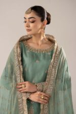 MARIA.B | 3 Piece Embroidered Raw Silk Suit -SF-EF26-28-Green | Ready To Wear - Image 4