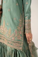 MARIA.B | 3 Piece Embroidered Raw Silk Suit -SF-EF26-28-Green | Ready To Wear - Image 6