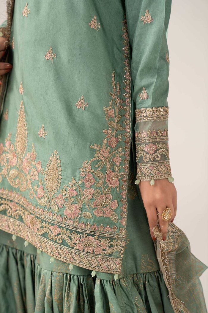 MARIA.B | 3 Piece Embroidered Raw Silk Suit -SF-EF26-28-Green | Ready To Wear - Image 6