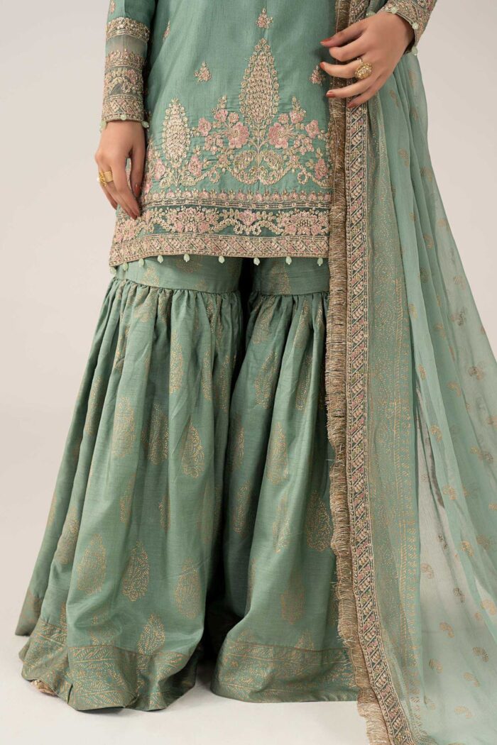 MARIA.B | 3 Piece Embroidered Raw Silk Suit -SF-EF26-28-Green | Ready To Wear - Image 8