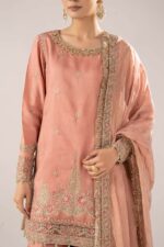 MARIA.B | 3 Piece Embroidered Raw Silk Suit -SF-EF26-28-Peach | Ready To Wear - Image 4