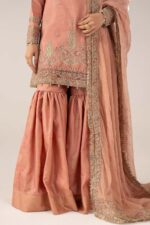 MARIA.B | 3 Piece Embroidered Raw Silk Suit -SF-EF26-28-Peach | Ready To Wear - Image 5