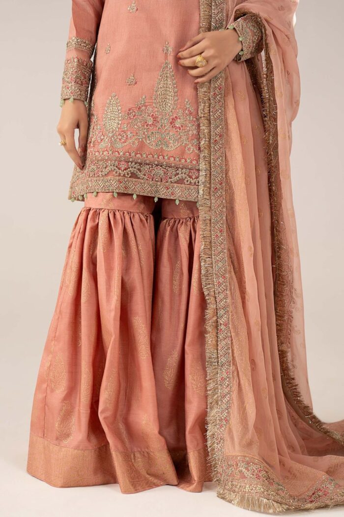 MARIA.B | 3 Piece Embroidered Raw Silk Suit -SF-EF26-28-Peach | Ready To Wear - Image 5